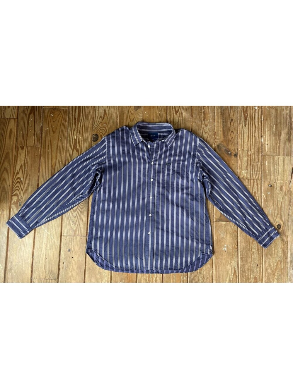 Façonnable Club Men's XL Navy Striped 100% Cotton Button Down Shirt